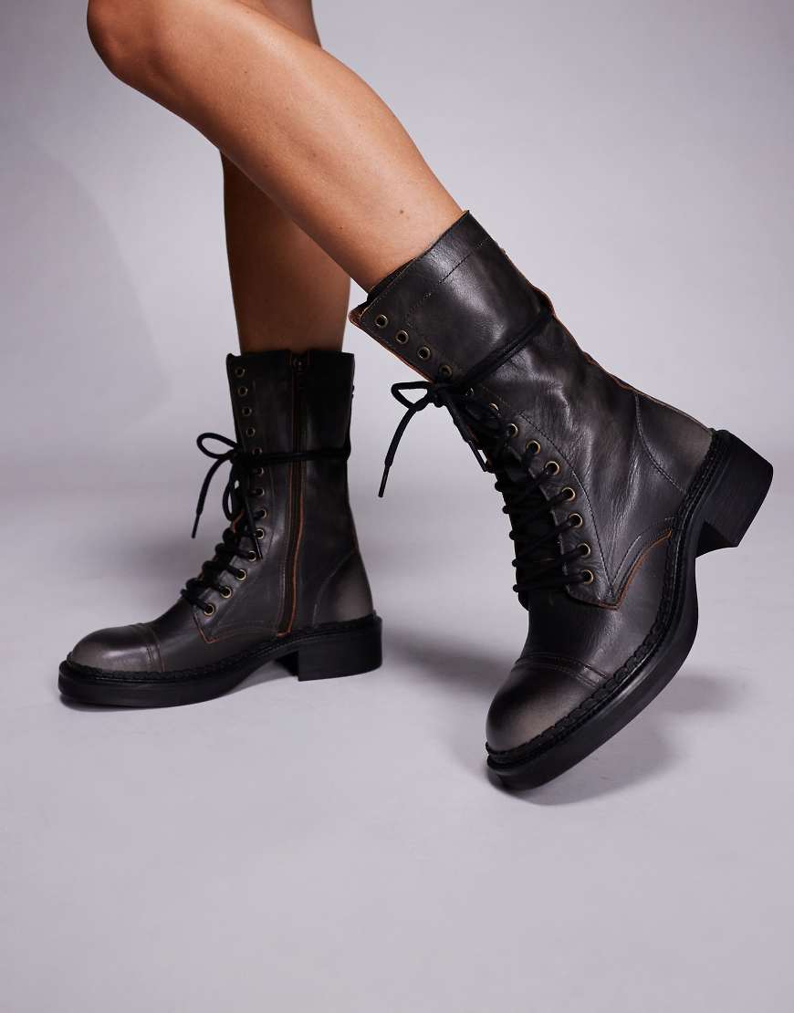 Steve Madden - Rory DK - Schnürstiefel aus Leder mit braunem Patina-Effekt-Brown von Steve Madden