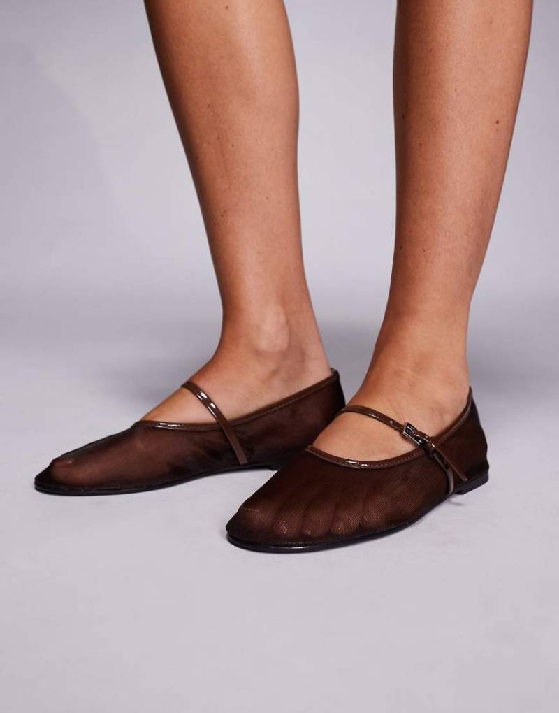 Steve Madden - Sepia - Flache Ballerinas aus Netzstoff in Braun mit Schnallendetail-Brown von Steve Madden