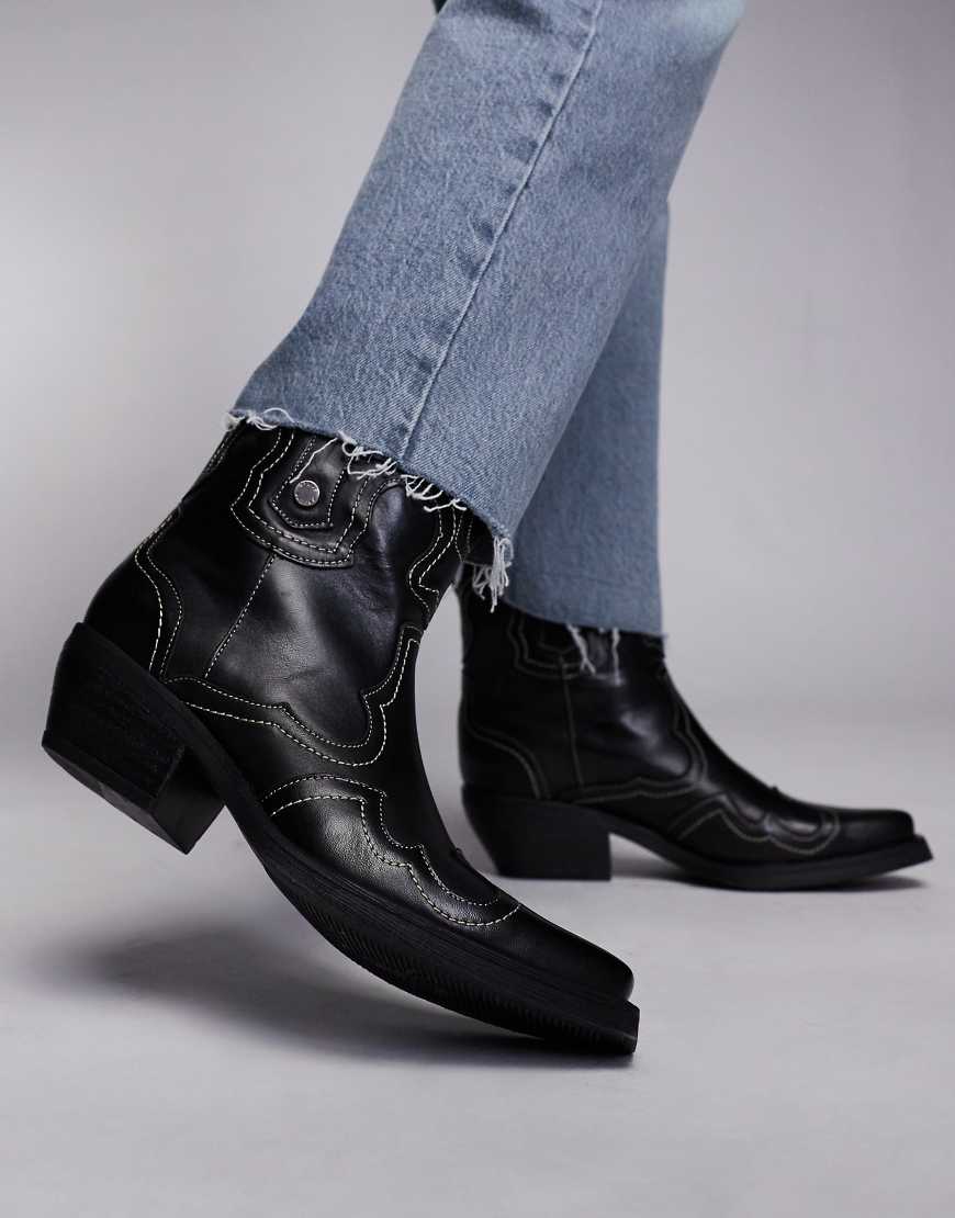 Steve Madden - Waynoa - Cowboy-Stiefeletten aus Leder in Schwarz Steve Madden - Waynoa - Cowboy-Stiefeletten aus Leder in Schwarz von Steve Madden