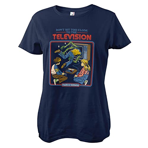 Steven Rhodes Offizielles Lizenzprodukt Don't Sit Too Close to The Television Frauen T-Shirt (Marineblau), Large von Steven Rhodes