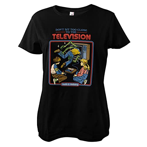 Steven Rhodes Offizielles Lizenzprodukt Don't Sit Too Close to The Television Frauen T-Shirt (Schwarz), X-Large von Steven Rhodes