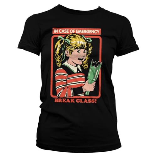 Steven Rhodes Offizielles Lizenzprodukt In Case of Emergency - Break Glass Frauen T-Shirt (Schwarz), Large von Steven Rhodes
