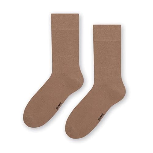 STEVEN Socken Baumwolle Herren I I Halblang Herrensocken ohne Muster I Klassische und Elegante Anzugsocken für Erwachsene und Jugendliche I Einfarbig I 45-47 I Beige von STEVEN