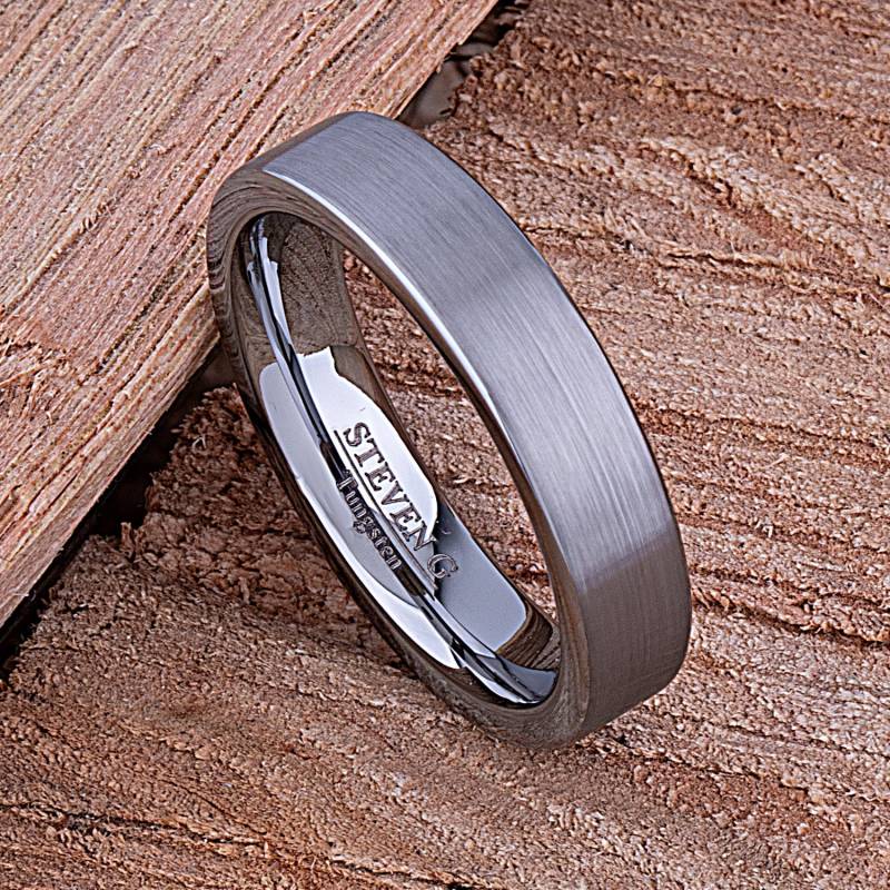 Ehering Aus Gebürstetem Wolfram 5 Mm Flacher Comfort Fit Ring von StevenGDesigns