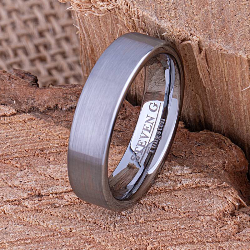 Ehering Aus Gebürstetem Wolfram 6 Mm Flacher Comfort Fit Ring von StevenGDesigns