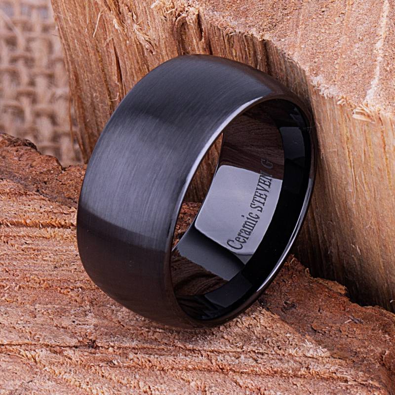 Schlichter Keramik Ehering 11mm Satin Versprechen Ring von StevenGDesigns