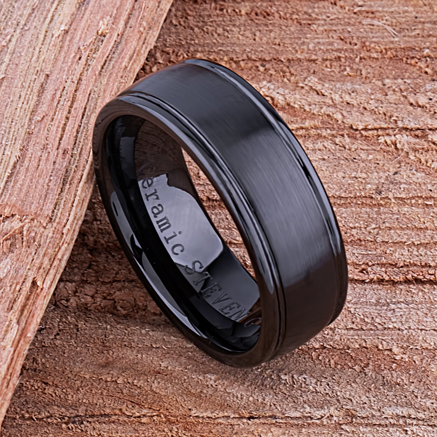 Schwarzer Keramik-Herren-Ehering Oder Herren-Verlobungsring 8 Mm, Jubiläumsgeschenk Für Ehemann, Versprechensring Ihn, Schwarzes Herren-Keramikband von StevenGDesigns