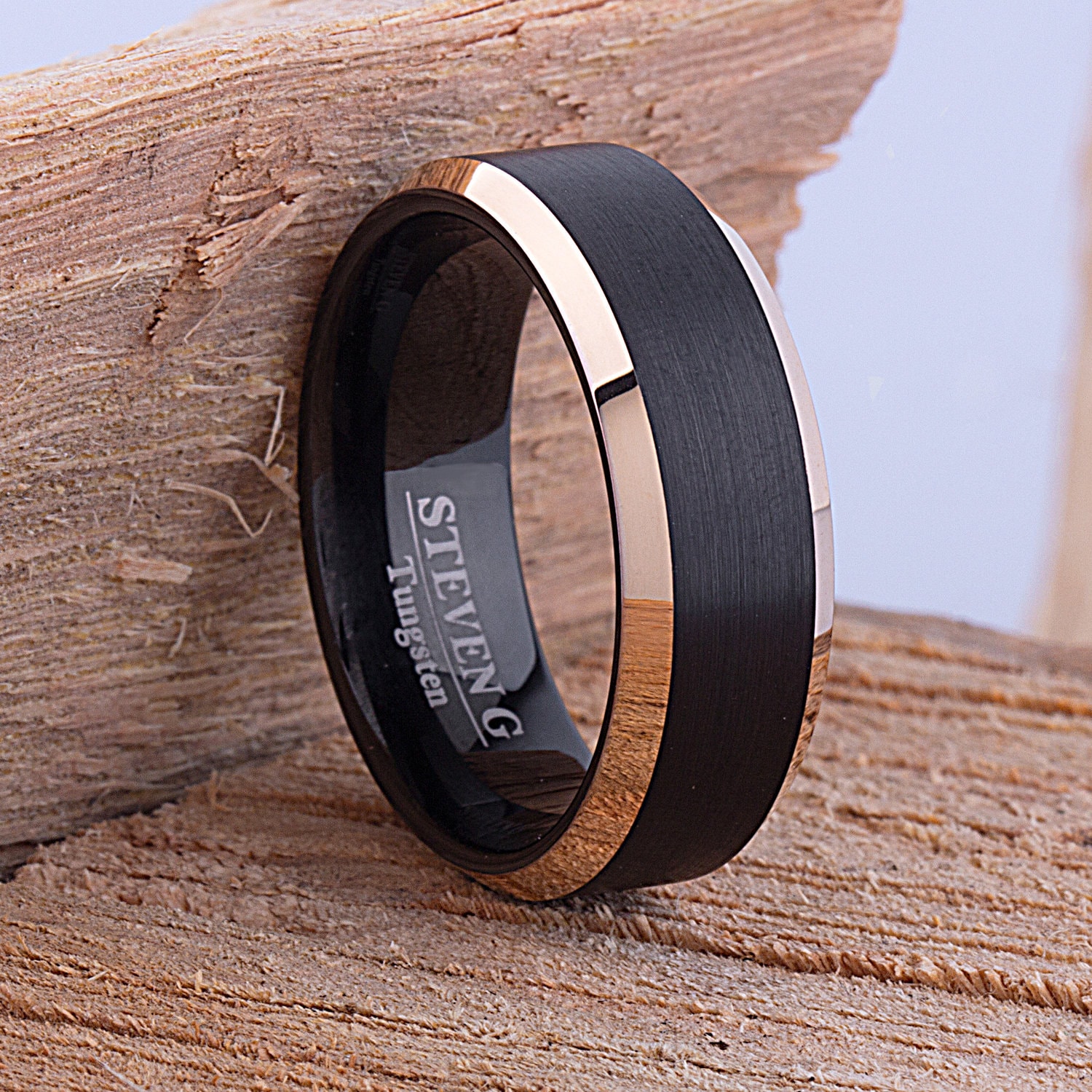 Wolfram Ehering 8 Mm Rose Gold & Schwarz Ring von StevenGDesigns