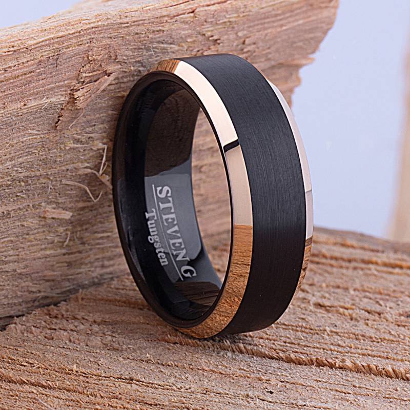 Wolfram Ehering 8 Mm Rose Gold & Schwarz Ring von StevenGDesigns