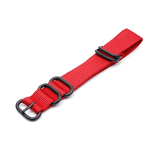 18mm 20mm 22mm 24mm Nato-Nylon-Uhrenarmband Gewebtes Nylon-Streifenband mit schwarzer schwerer Ringschnalle, rot, 20mm von Stevenurr