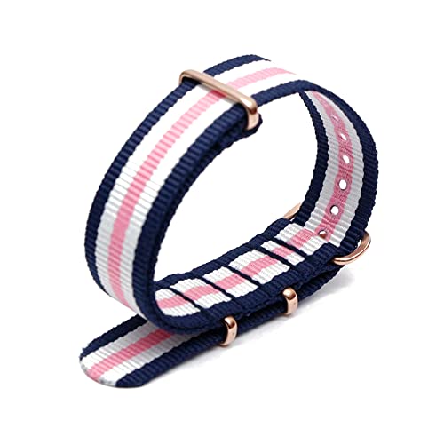 Buntes Nylon-Uhrenarmband mit roségoldener Dornschließe Nato-Armband Einteiliges Uhrenarmband mit Schnellverschluss, 18mm von Stevenurr