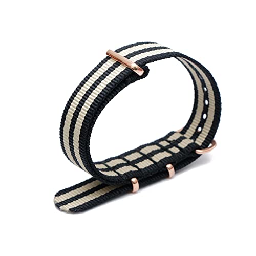 Buntes Nylon-Uhrenarmband mit roségoldener Dornschließe Nato-Armband Einteiliges Uhrenarmband mit Schnellverschluss, 20mm von Stevenurr