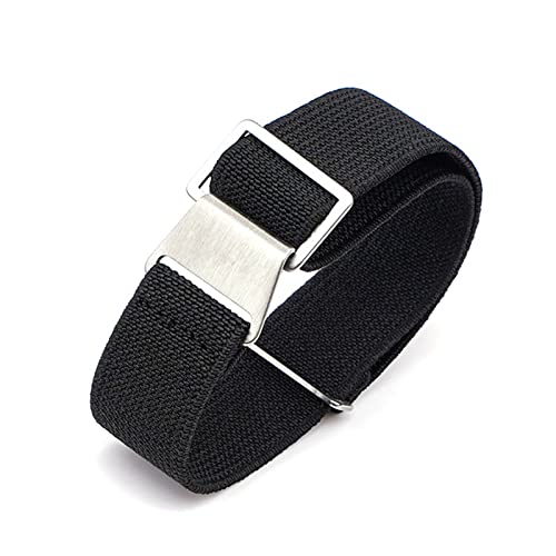 Elastisches, gewebtes Nylon-Uhrenarmband, 18mm bis 24mm, Edelstahl-Schnalle, Ersatz-Uhrenarmband für Herren, Schwarz, 24mm von Stevenurr