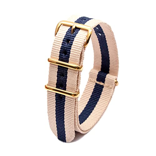 Military Watch Strap Nato Style Watch Wristband 18mm-24mm Nylon Stripe Woven Strap mit Goldschnalle, 18mm von Stevenurr