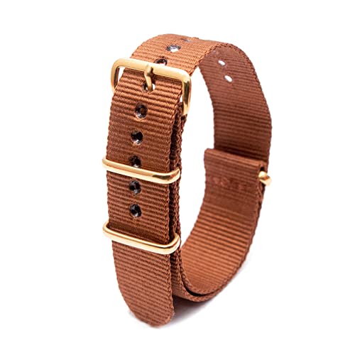 Military Watch Strap Nato Style Watch Wristband 18mm-24mm Nylon Stripe Woven Strap mit Goldschnalle, 18mm von Stevenurr