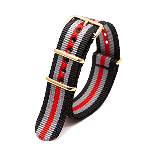 Military Watch Strap Nato Style Watch Wristband 18mm-24mm Nylon Stripe Woven Strap mit Goldschnalle, 20mm von Stevenurr