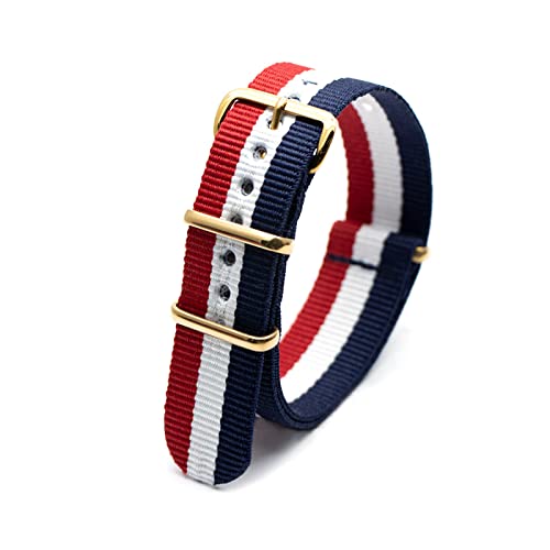 Military Watch Strap Nato Style Watch Wristband 18mm-24mm Nylon Stripe Woven Strap mit Goldschnalle, 20mm von Stevenurr