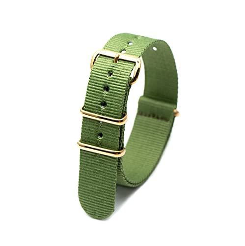 Military Watch Strap Nato Style Watch Wristband 18mm-24mm Nylon Stripe Woven Strap mit Goldschnalle, Armeegrün, 18mm von Stevenurr