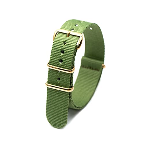 Military Watch Strap Nato Style Watch Wristband 18mm-24mm Nylon Stripe Woven Strap mit Goldschnalle, Armeegrün, 20mm von Stevenurr