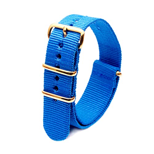 Military Watch Strap Nato Style Watch Wristband 18mm-24mm Nylon Stripe Woven Strap mit Goldschnalle, Blau, 18mm von Stevenurr