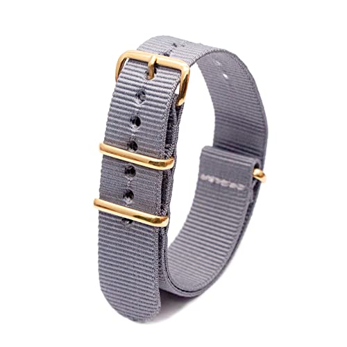 Military Watch Strap Nato Style Watch Wristband 18mm-24mm Nylon Stripe Woven Strap mit Goldschnalle, Grau, 18mm von Stevenurr