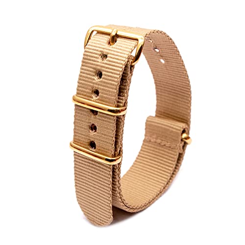 Military Watch Strap Nato Style Watch Wristband 18mm-24mm Nylon Stripe Woven Strap mit Goldschnalle, Khaki, 18mm von Stevenurr