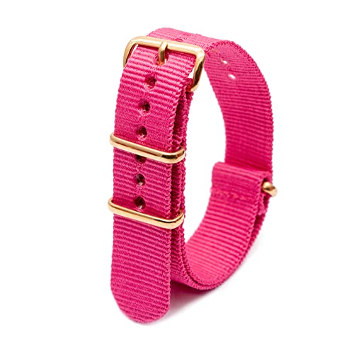 Military Watch Strap Nato Style Watch Wristband 18mm-24mm Nylon Stripe Woven Strap mit Goldschnalle, Rosa, 18mm von Stevenurr