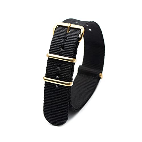 Military Watch Strap Nato Style Watch Wristband 18mm-24mm Nylon Stripe Woven Strap mit Goldschnalle, Schwarz, 18mm von Stevenurr