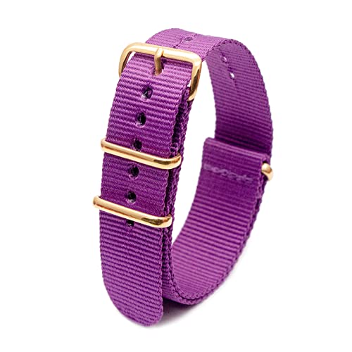 Military Watch Strap Nato Style Watch Wristband 18mm-24mm Nylon Stripe Woven Strap mit Goldschnalle, Violett, 18mm von Stevenurr