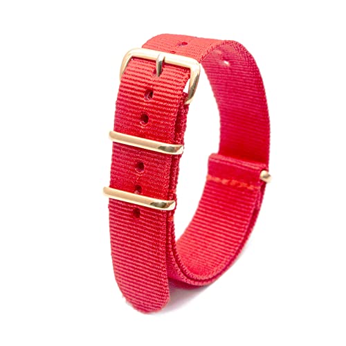 Military Watch Strap Nato Style Watch Wristband 18mm-24mm Nylon Stripe Woven Strap mit Goldschnalle, rot, 18mm von Stevenurr