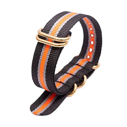 Nato Nylon Uhrenarmband 18mm 20mm 22mm 24mm mit Gold Edelstahl 5 Ringe Schnalle Uhrenzubehör, 20mm von Stevenurr