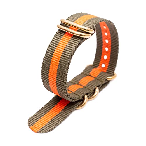 Nato Nylon Uhrenarmband 18mm 20mm 22mm 24mm mit Gold Edelstahl 5 Ringe Schnalle Uhrenzubehör, 22mm von Stevenurr