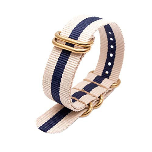 Nato Nylon Uhrenarmband 18mm 20mm 22mm 24mm mit Gold Edelstahl 5 Ringe Schnalle Uhrenzubehör, 22mm von Stevenurr