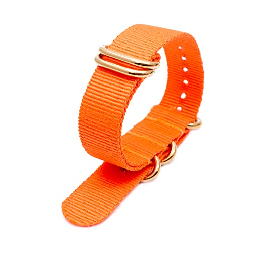 Nato Nylon Uhrenarmband 18mm 20mm 22mm 24mm mit Gold Edelstahl 5 Ringe Schnalle Uhrenzubehör, Orange, 18mm von Stevenurr