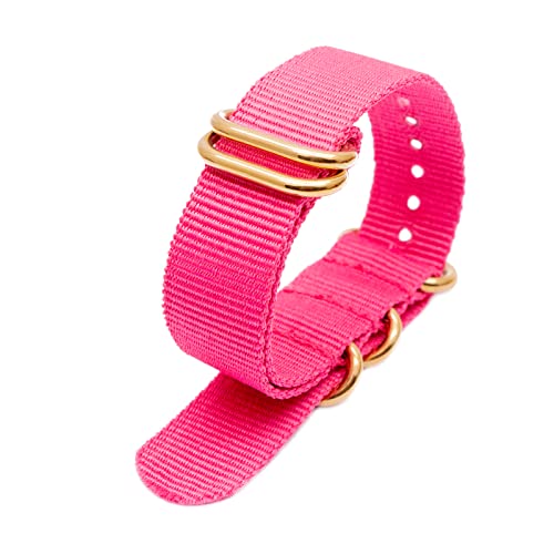 Nato Nylon Uhrenarmband 18mm 20mm 22mm 24mm mit Gold Edelstahl 5 Ringe Schnalle Uhrenzubehör, Rosa, 18mm von Stevenurr