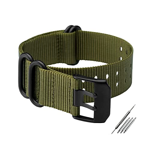 Nato Nylon Uhrenarmband 22mm 23mm Schwarz/Army Green Uhrenarmband aus Nylon Canvas Stoff, 23mm von Stevenurr