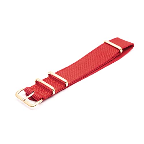 Nylon-Uhrenarmband mit goldener Schnalle 18mm 20mm 24mm Nylon-Streifen gewebtes Armband Uhrenarmband, rot, 18mm von Stevenurr