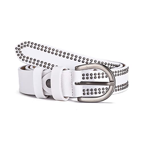 Stevenurr Punk Rivet Damen Ledergürtel Dornschließe Rot Damen Hosengürtel Jeans Taillengürtel 100cm-120cm, Weiß von Stevenurr