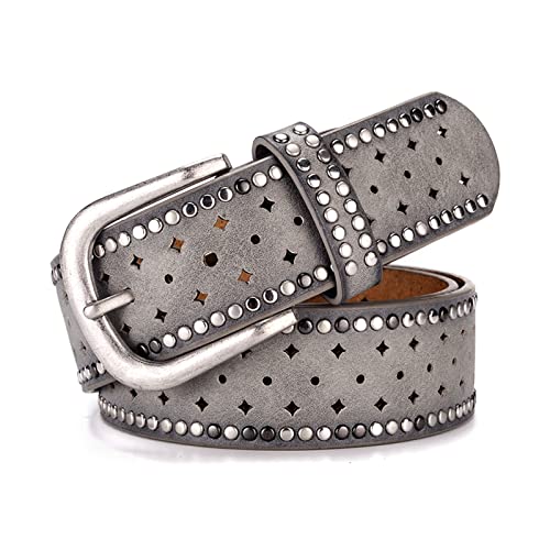 Stevenurr Vintage Lady Belt aushöhlen Rivet Female Belts Wide 3.5cm Gürtel Jeansgürtel Bekleidungszubehör, Grau von Stevenurr