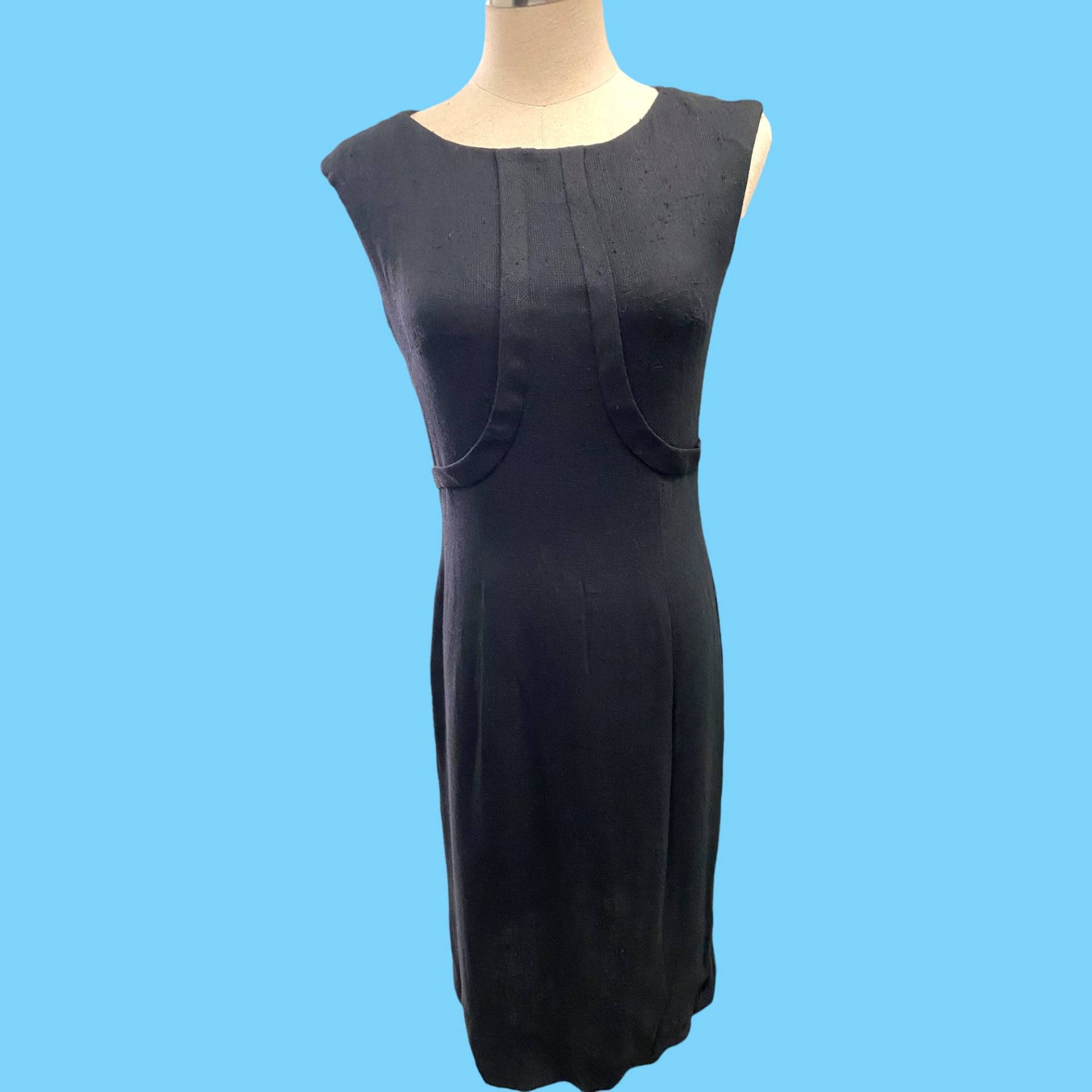 Vintage 1960S Seymour Jacobson Schwarzes Leinen Sommerkleid Small von StevesVintageClothes