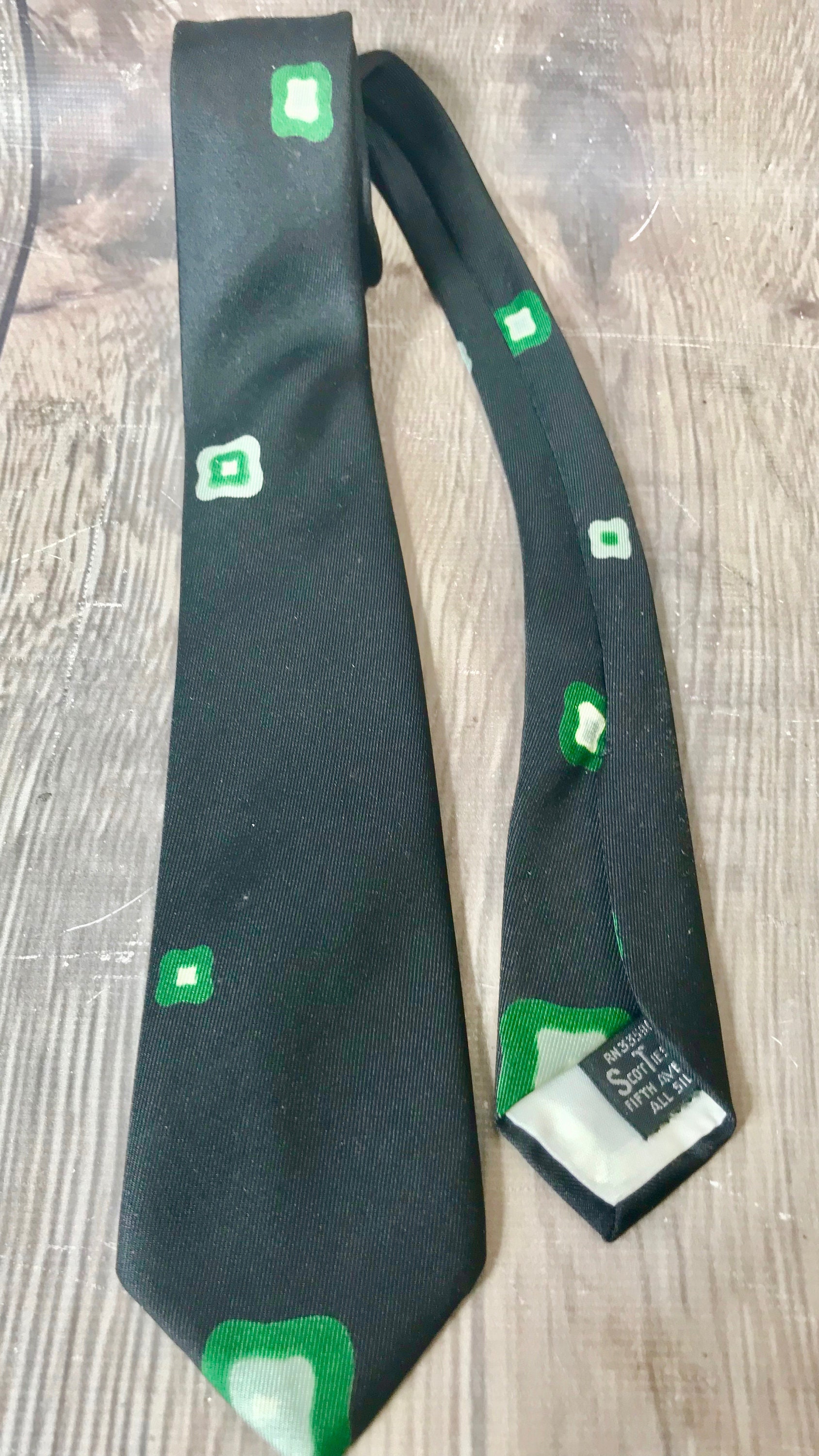 Vtg Mid Century Scott Ties Ltd. Ny Atomic Age Grün Retro Abstrakte Seide Dünn von StevesVintageClothes