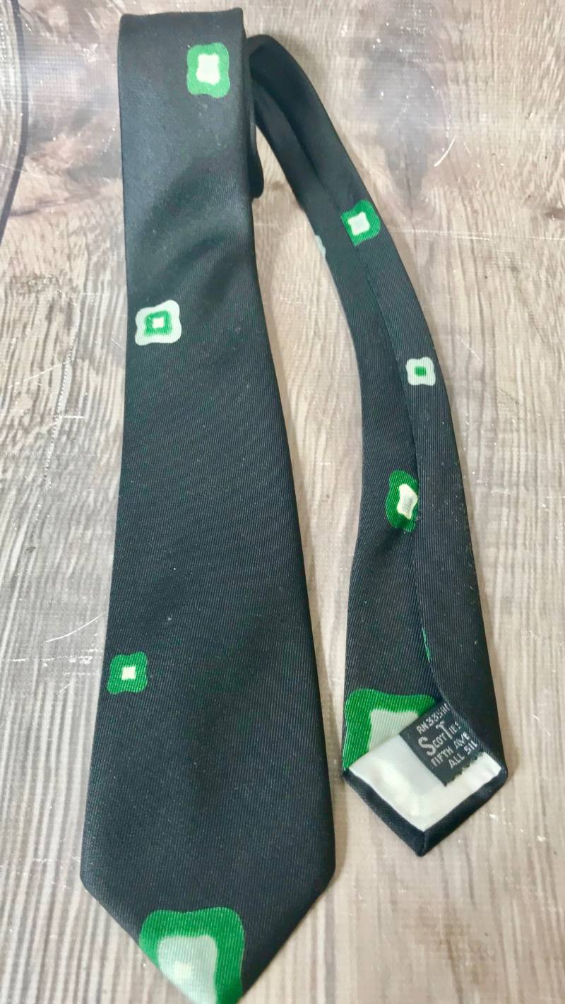 Vtg Mid Century Scott Ties Ltd. Ny Atomic Age Grün Retro Abstrakte Seide Dünn von StevesVintageClothes