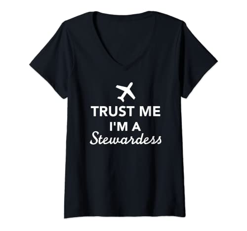 Damen Stewardess T-Shirt mit V-Ausschnitt von Stewardess Geschenke