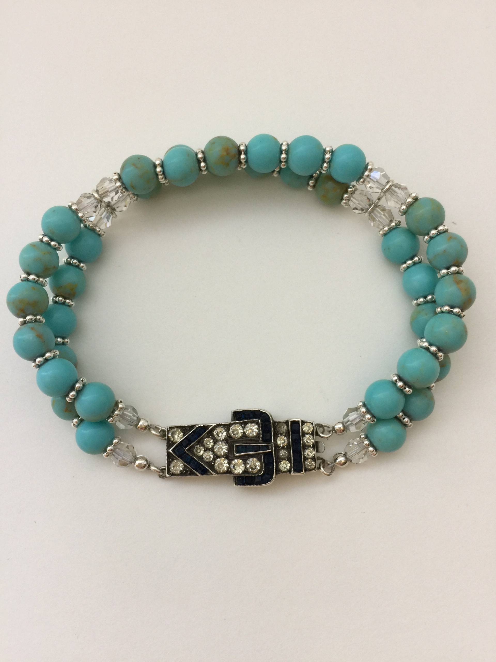 Türkis Und Kristall Perlen Armband Mit Vintage Sterling Silber Crystal Schließe Türkis Und Kristall Perlen Armband Mit Vintage Sterling Silber Crystal Schließe von StewartsofCalifornia