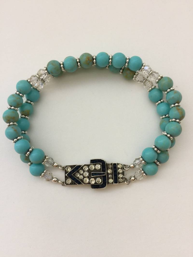Türkis Und Kristall Perlen Armband Mit Vintage Sterling Silber Crystal Schließe Türkis Und Kristall Perlen Armband Mit Vintage Sterling Silber Crystal Schließe von StewartsofCalifornia