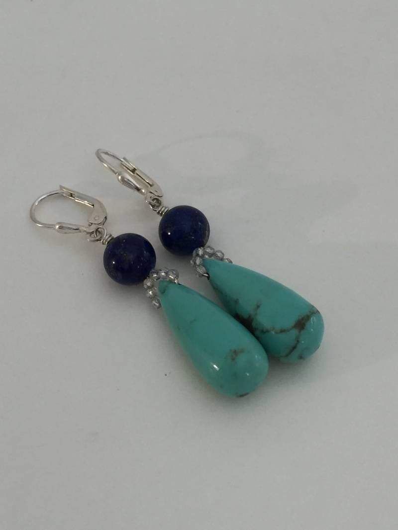 sterling Silber Brisur Ohrringe Mit Arizona Türkis, Lapis Lazuli Und Swarovski Elements Crystal | Bleifrei sterling Silber Brisur Ohrringe Mit Arizona Türkis, Lapis Lazuli Und Swarovski Elements Crystal | Bleifrei von StewartsofCalifornia