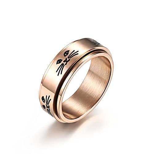 Angstzustände Ring, Engagement Ring Anxiety Roségold Anti Stress Süßes Katzengesicht 65 (20.7) Schmuck Spinner Geschenk von Stfery