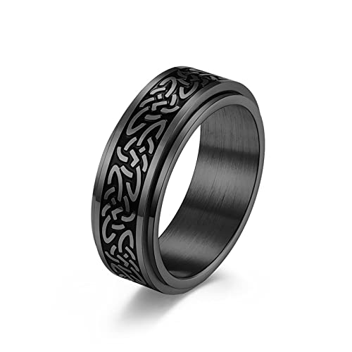 Anxiety Ring 62, Edelstahl Ring Herren Schwarz Anti Stress Keltischer Knoten Schmuck Spinner Geschenk von Stfery