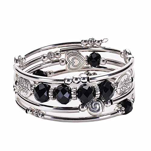 Armbänder 19cm, Armband Mädchen Zirkonia Schwarz 8mm Kristallperlenbaum Des Lebens mit Mehreren Kreisen Edelstahl Herren Damen von Stfery