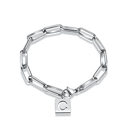 Armband Buchstabe C, Armband Vintage Damen Edelstahl Silber Englische Initiale Der Büroklammer Bracelet Modeschmuck Geschenke Herren von Stfery